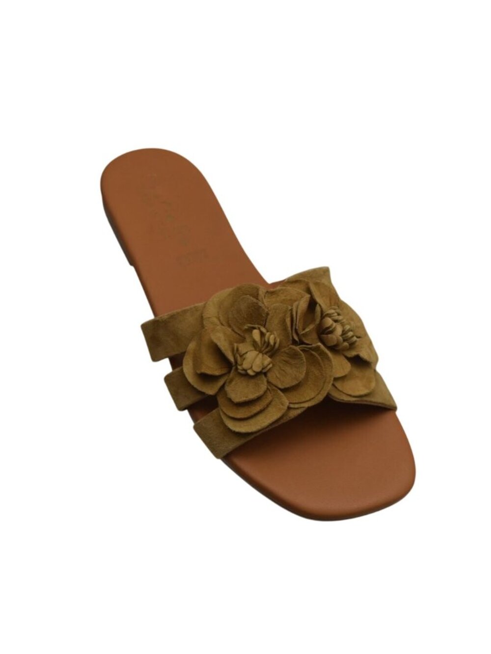 Mariella Genuine Leather Floral Sandals Brown Flat Slip On Womens 9.5 Made In It